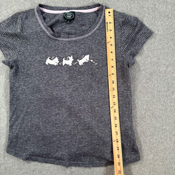 Laura Ashley Ribbed Puppy Tee Shirt Women's Medium Gray Cap Sleeve Y2k Scotties - Picture 5 of 8